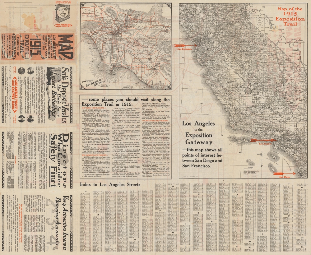 Map of Los Angeles City, also a District Map showing Automobile Roads, etc. - and a Map of the 1915 Exposition Trail / Map of Los Angeles, the Shoe String Strip and the Los Angeles Harbor. - Alternate View 2