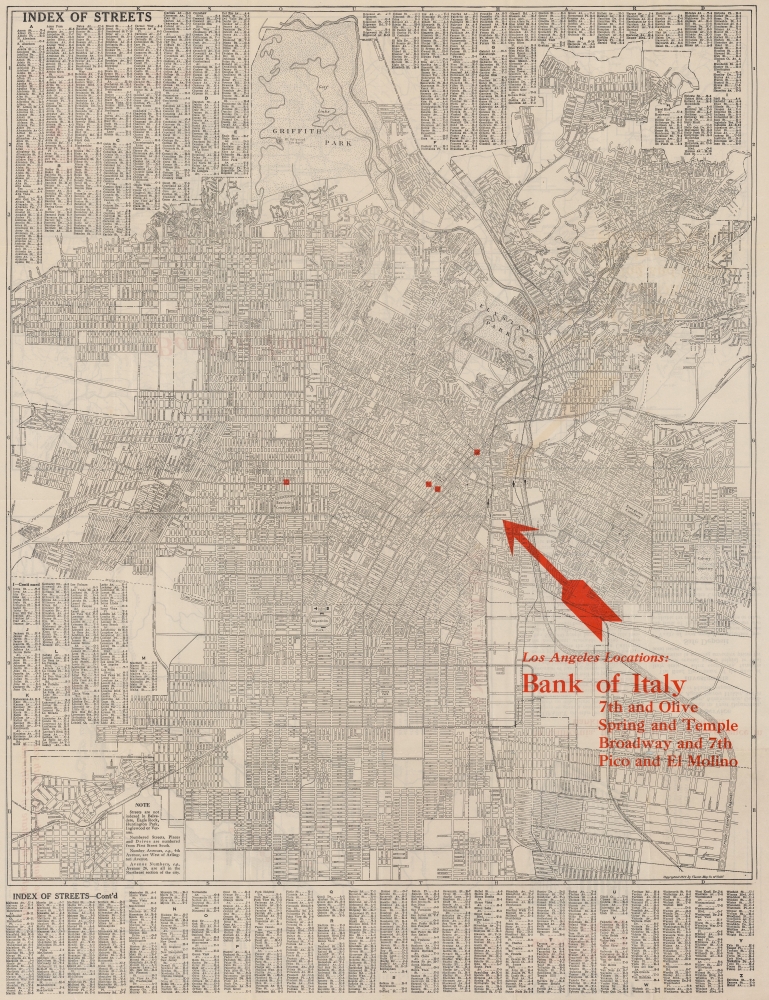 Map of Los Angeles and Vicinity Compliments of Bank of Italy. - Main View
