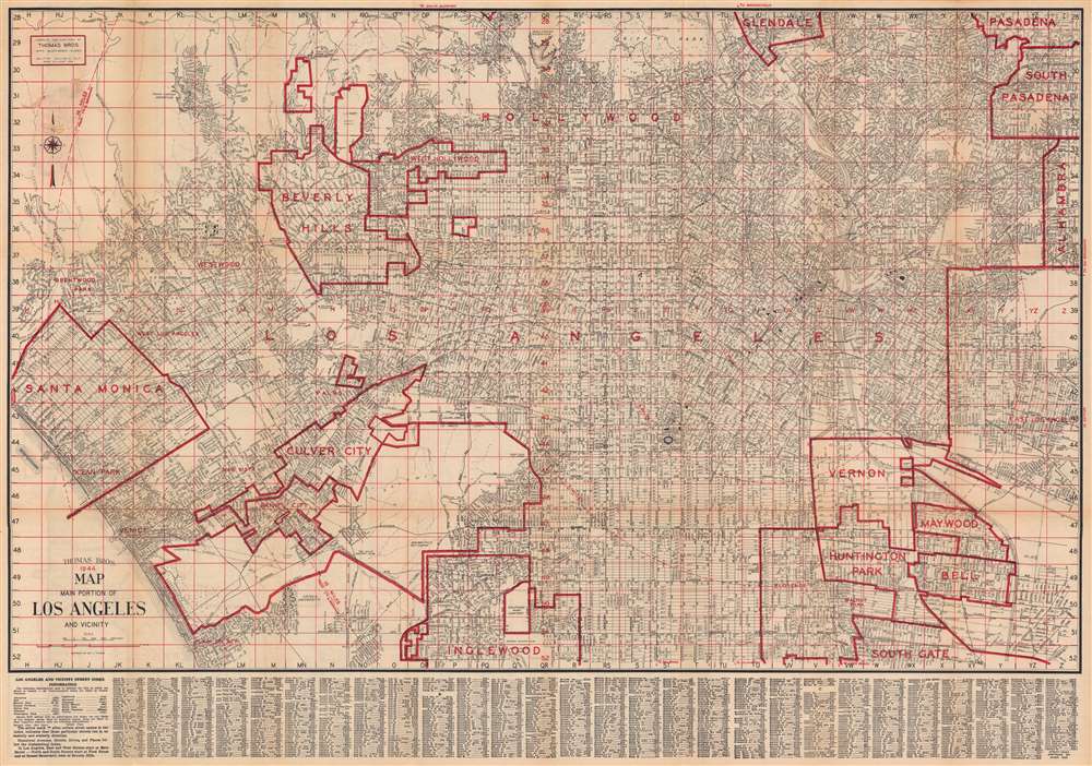 Thomas Bros. 1944 map, main portion of Los Angeles and vicinity. - Main View