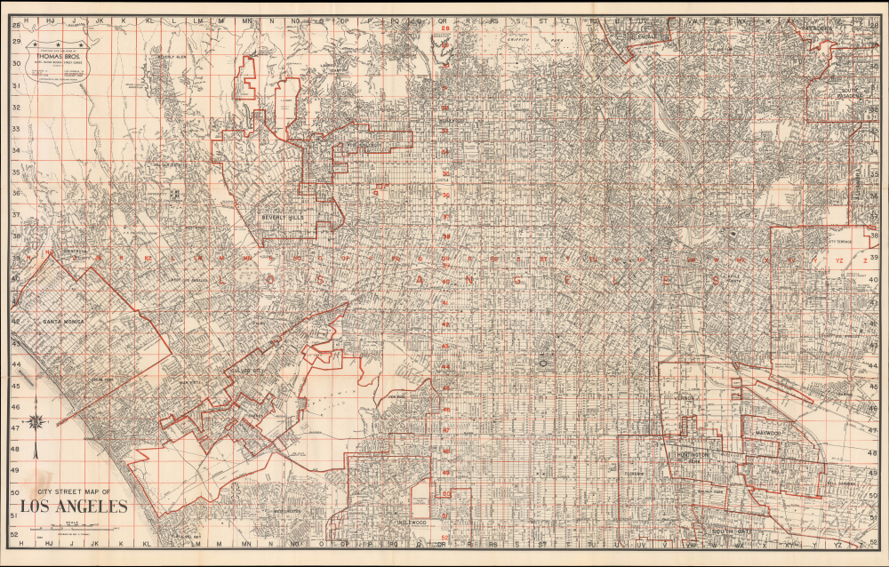 1949 Thomas Bros. Map of Los Angeles, California and Nearby Cities