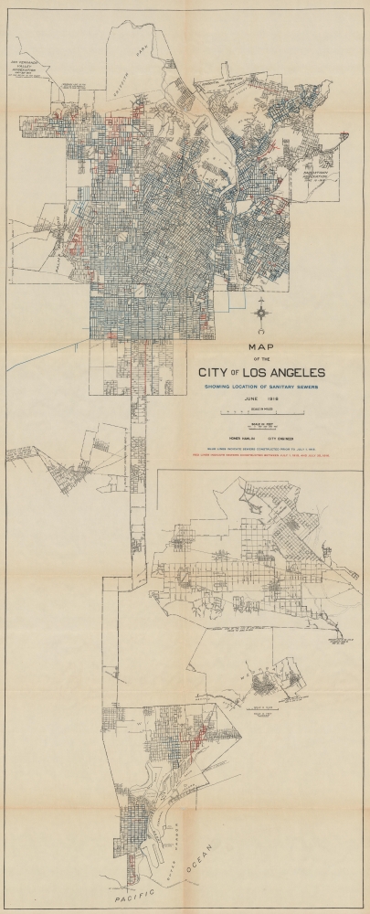 Map of the City of Los Angeles Showing Location of Sanitary Sewers. - Main View