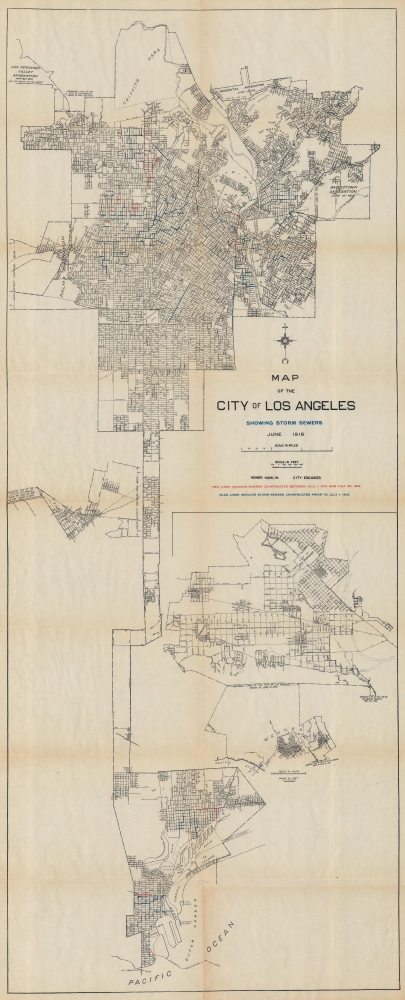 Map of the City of Los Angeles Showing Storm Sewers. - Main View