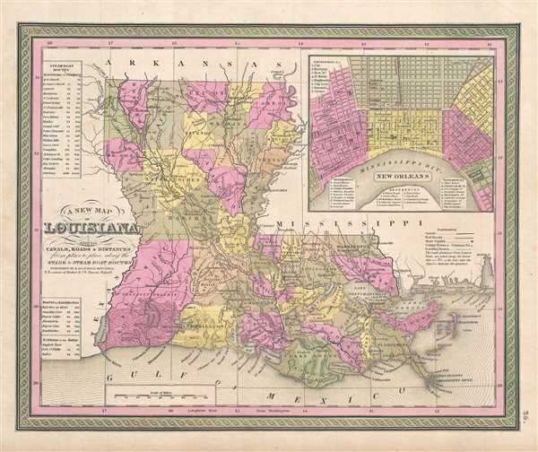 A New Map of Louisiana with its Canals, Roads and Distances from place to place, along the Stage and Steam Boat Routes. - Main View