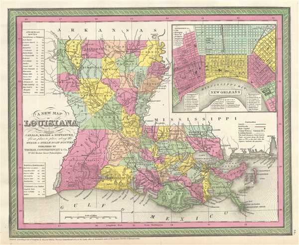 A New Map of Louisiana with its Canals, Roads and Distances from place to place, along the Stage and Steam Boat Routes. - Main View