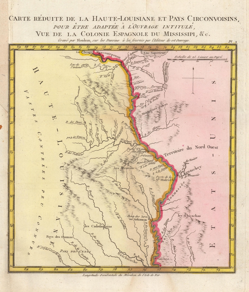 Carte Reduite de la Haute-Louisiane et Pays Circonvoisins, pour etre adaptee a l'ouvrage intitule Vue de la Colonie Espagnole du Mississipi, et c. - Main View