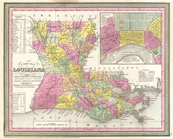 A New Map of Louisiana with its canals, roads & Distances from place to place, along the Stage & Steam Boat Routes. - Main View