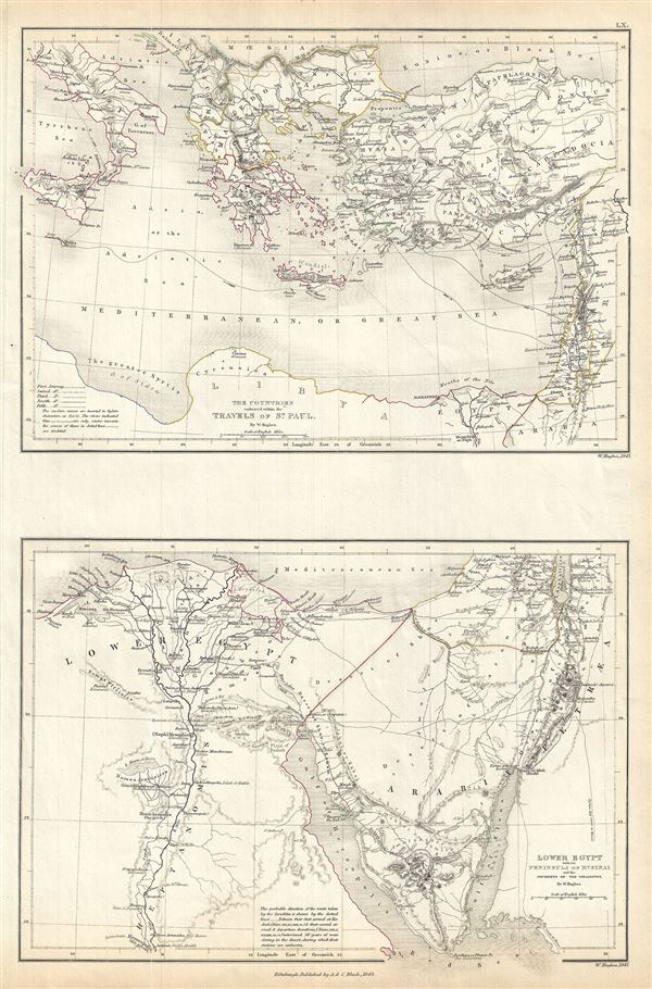 The Countries embraced within the Travels of St. Paul.  Lower Egypt with the Peninsula of Mt. Sinai and the Journeys of the Israelites. - Main View