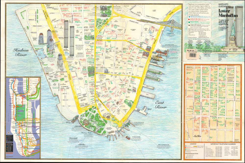 1995 Mapeasy Pictorial Map of Lower Manhattan, New York City