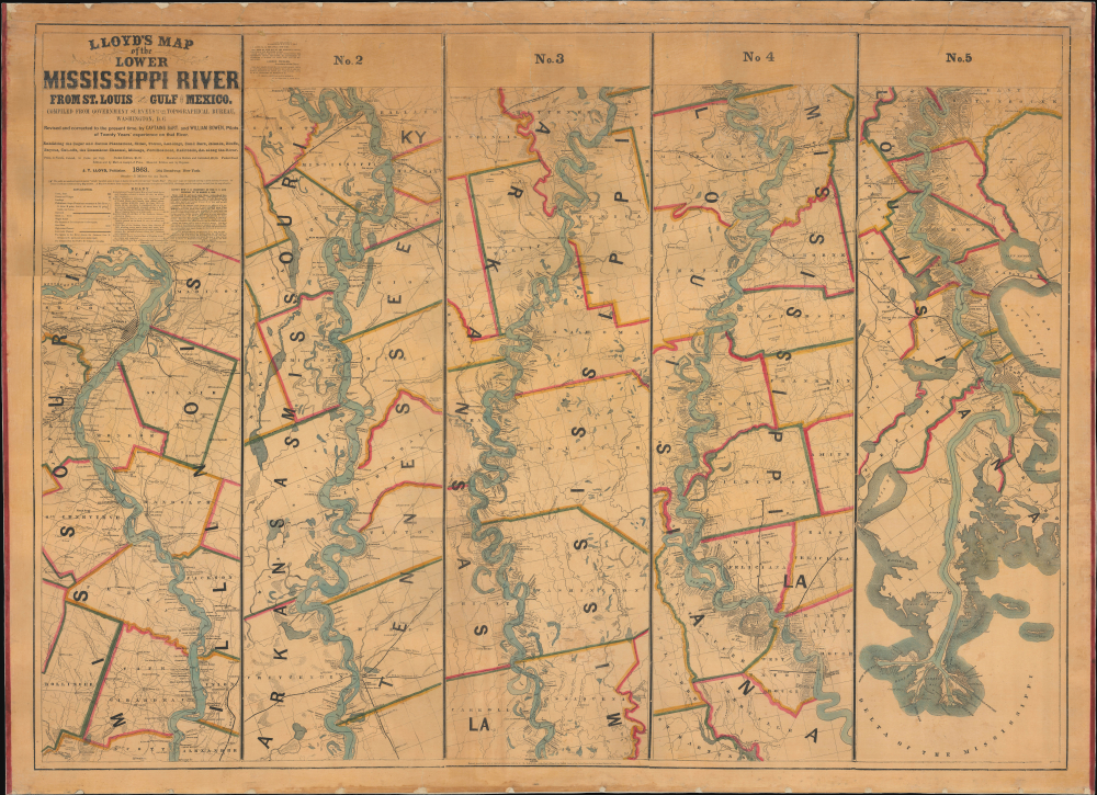 Lloyd’s Map of the Lower Mississippi River From St. Louis to the Gulf of Mexico. Compiled from Government Surveys in the Topographical Bureau... - Main View