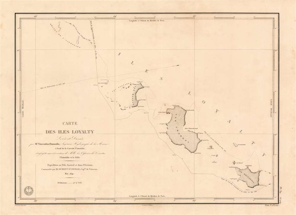 Carte des Iles Loyalty Levée et Dressée par Mr. Vincendon-Dumoulin, Ingenieur Hydrographe de la Marine. - Main View