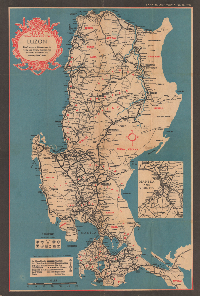 1945 Yank World War II Map of Luzon, Philippines