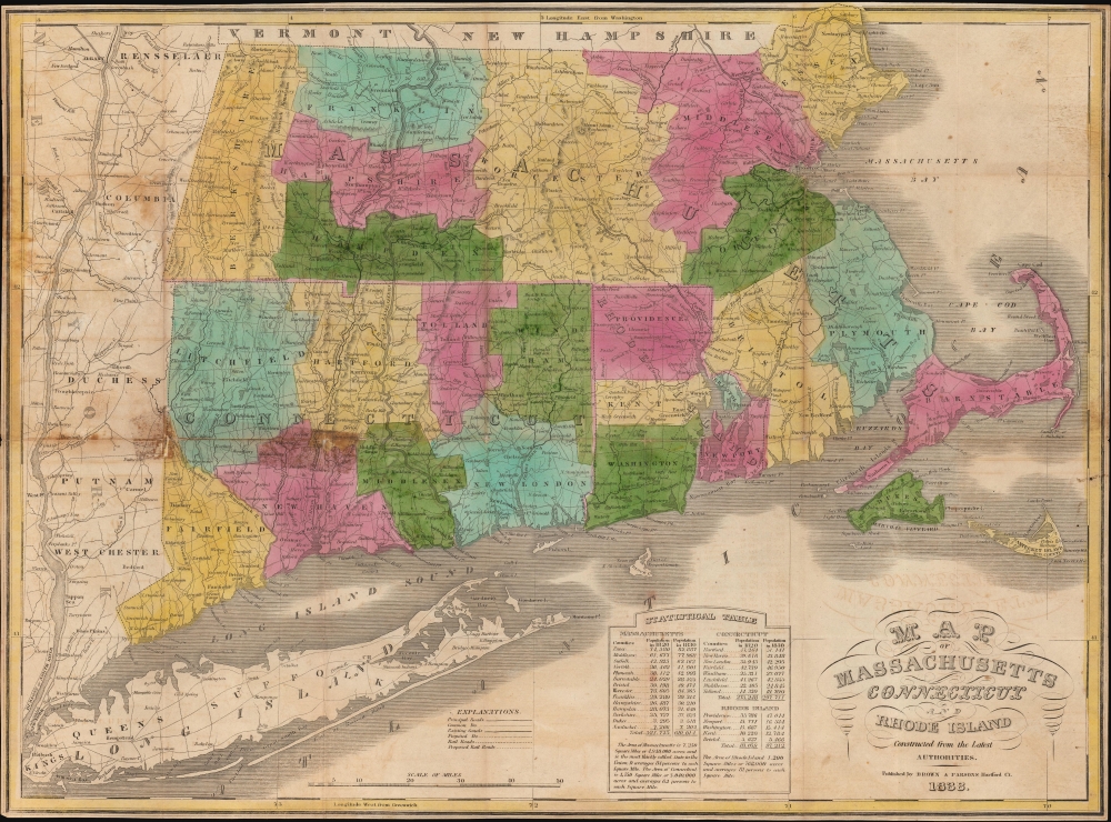 Map of Massachusetts Connecticut and Rhode Island constructed from the latest authorities. - Main View