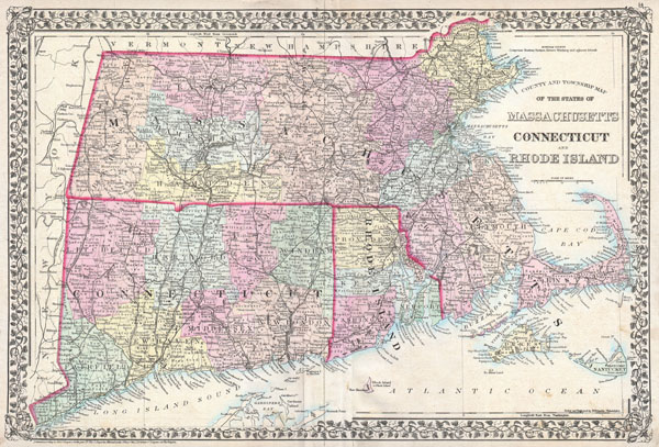 County and Township Map of the States of Massachusetts Connecticut and Rhode Island. - Main View