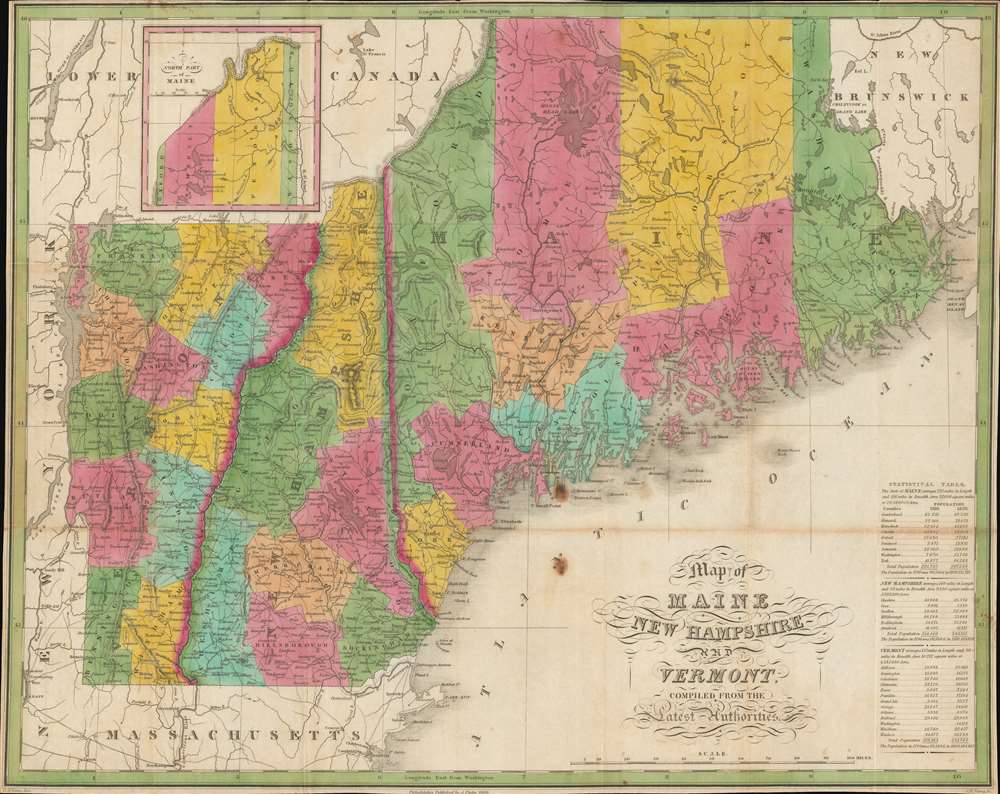 Map of Maine, New Hampshire and Vermont, Compiled From The Latest Authorities. - Main View