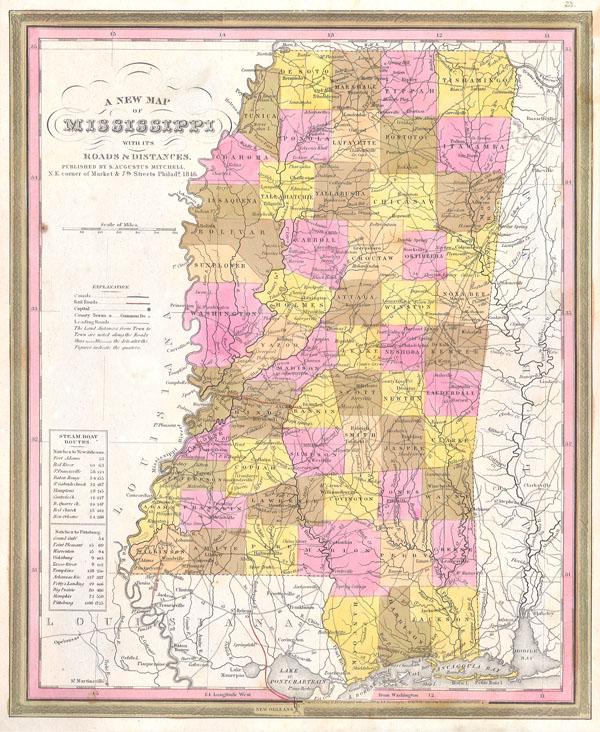A New Map of Mississippi with its Roads & Distances. - Main View