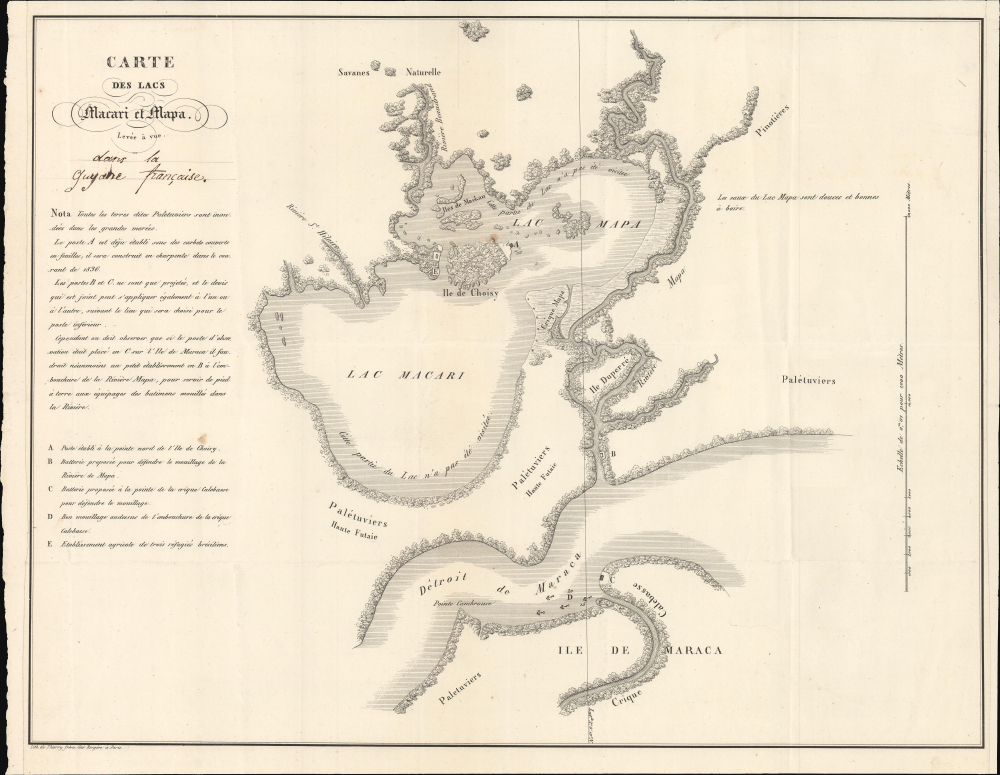1837 Thierry Map of Amapá, French (Guiana) - Brazilian Territorial Dispute