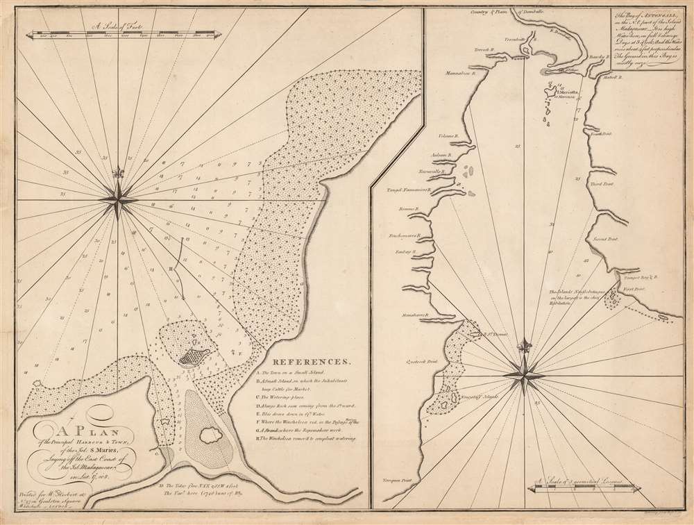 1767 Herbert Chart / Map of Pirate Havens Île Sainte-Marie and Antongil Bay, Madagascar