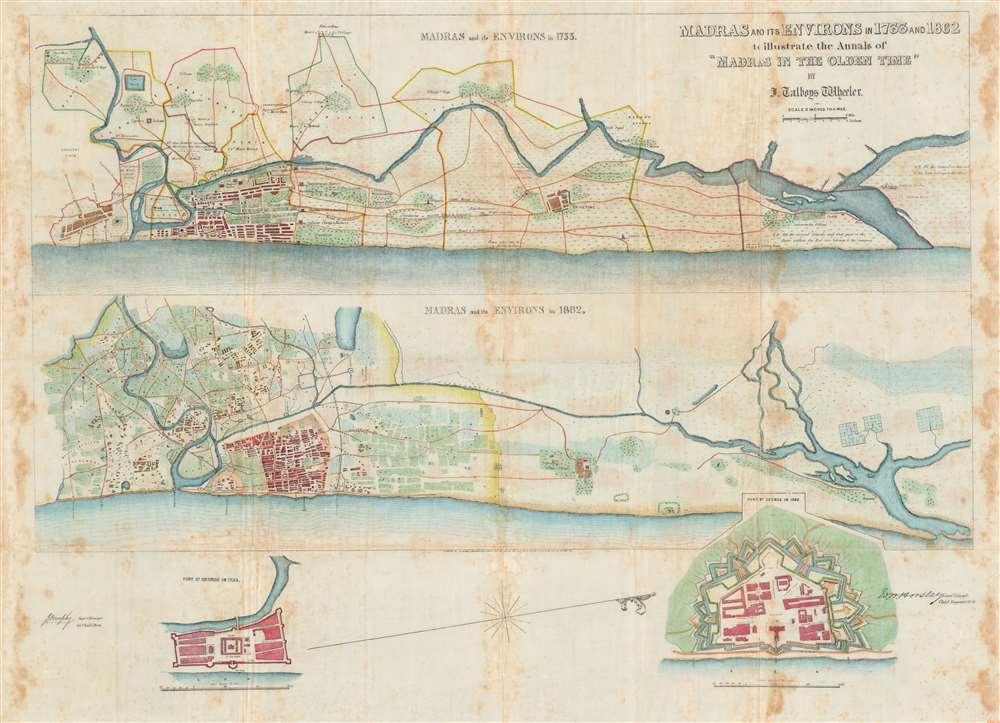 Madras and it Environs in 1733 and 1862 to illustrate the Annals of 'Madras in the Olden Time' by J. Talboys Wheeler.' - Main View