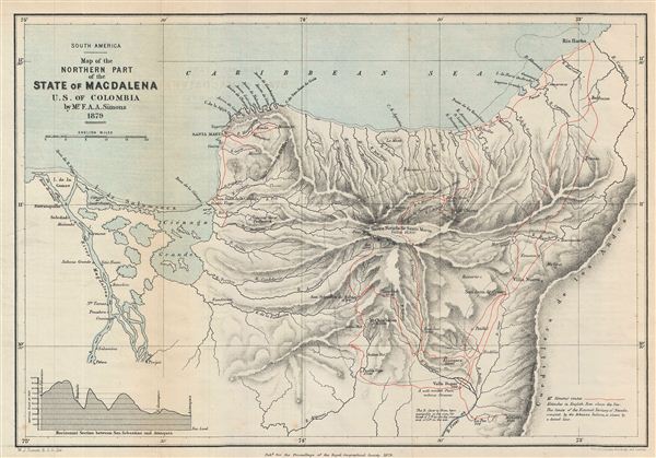 South America.  Map of the Northern Part of the State of Magdalena U.S. of Colombia. - Main View