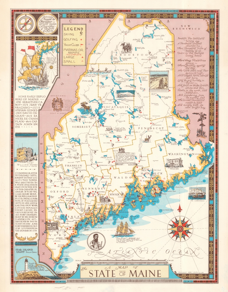 1946 / 1963 Luther S. Phillips Pictorial Map of Maine