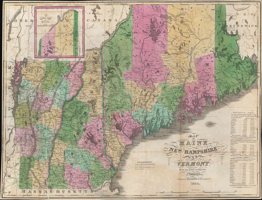 Map of Maine New Hampshire and Vermont. - Main View