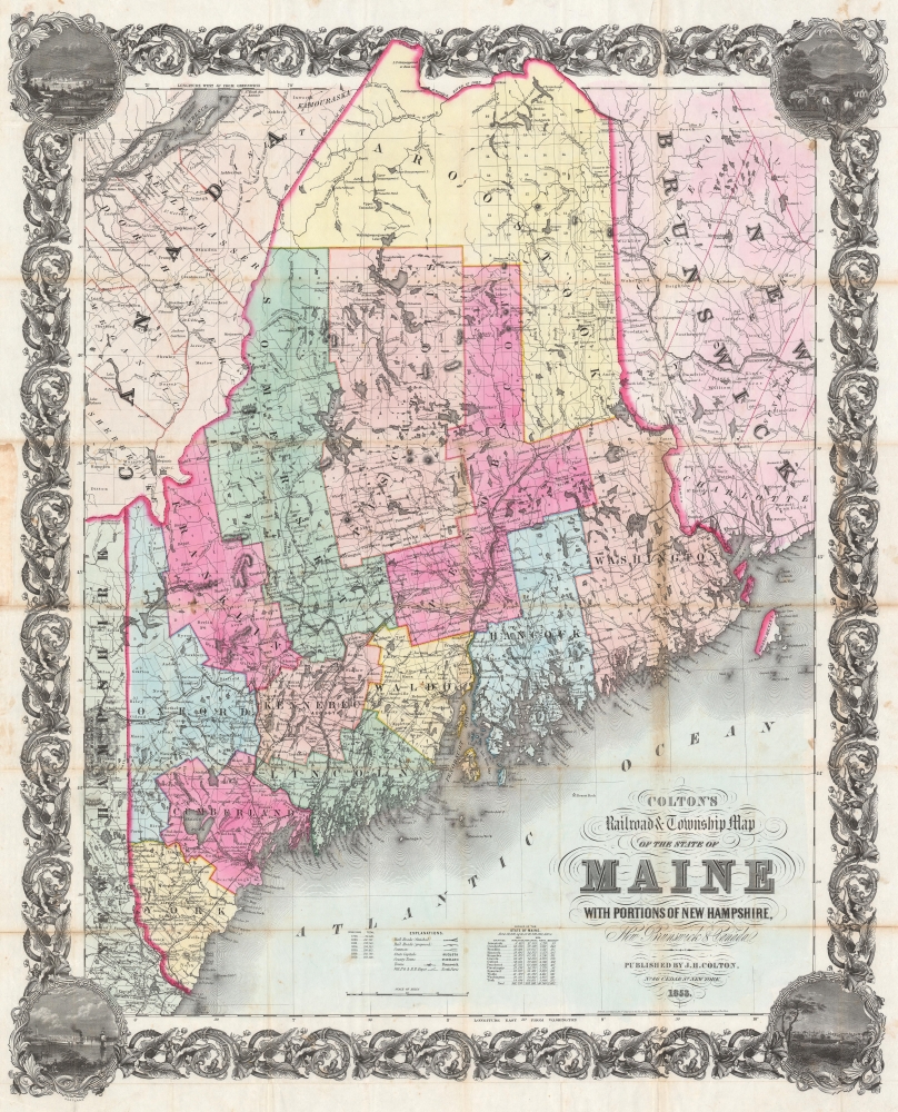 Colton's Railroad and Township Map of the State of Maine with Portions of New Hampshire, New Brunswick and Canada. - Main View