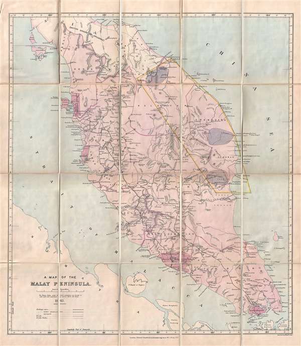 1913 Stanford Map of the Malay Peninsula (with manuscript Tin Region)