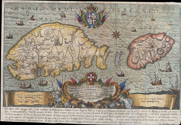 Pianta Geografia delle Isole di Malta, e Gozo della Sagra Religione Gerosolimitana di S. Giovanni delineata, ed incisa in quest anno 1761. - Main View