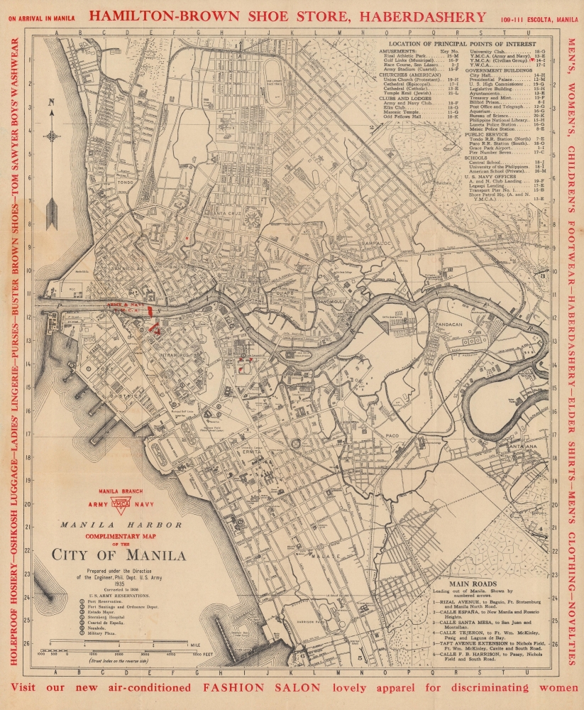Complimentary Map of the City of Manila Prepared under the Direction of the Engineer. Phil. Dept. U.S. Army 1935. Corrected to 1938. - Main View
