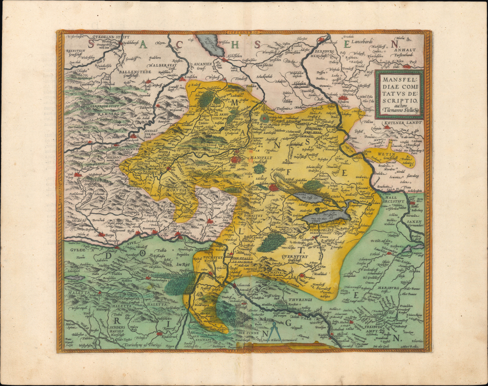 1595 Ortelius Map of Mansfeld and Environs, Saonxy-Anhalt, Germany