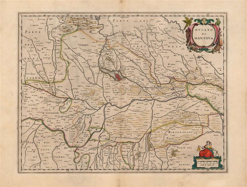 1640 Blaeu Map of the Duchy of Mantua, Lombardy