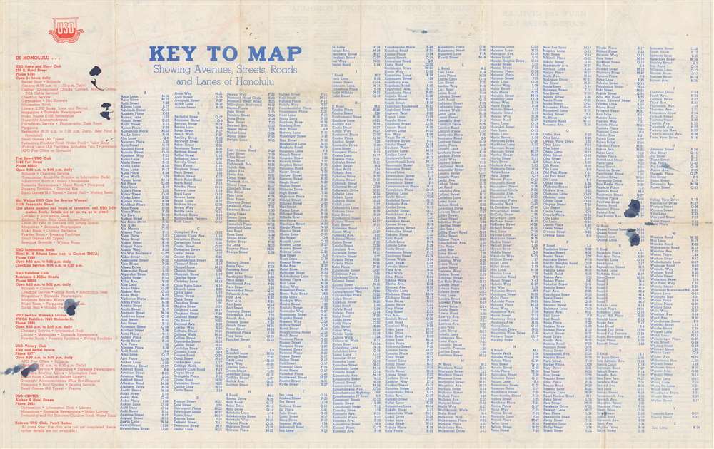 A Map and Bus Guide of Honolulu Issued for Service Men and Women by the USO of Hawaii. - Alternate View 1