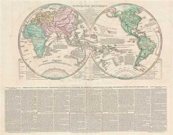 1835 Las Cases (Lesage) and Renouard Map of the World in Hemispheres