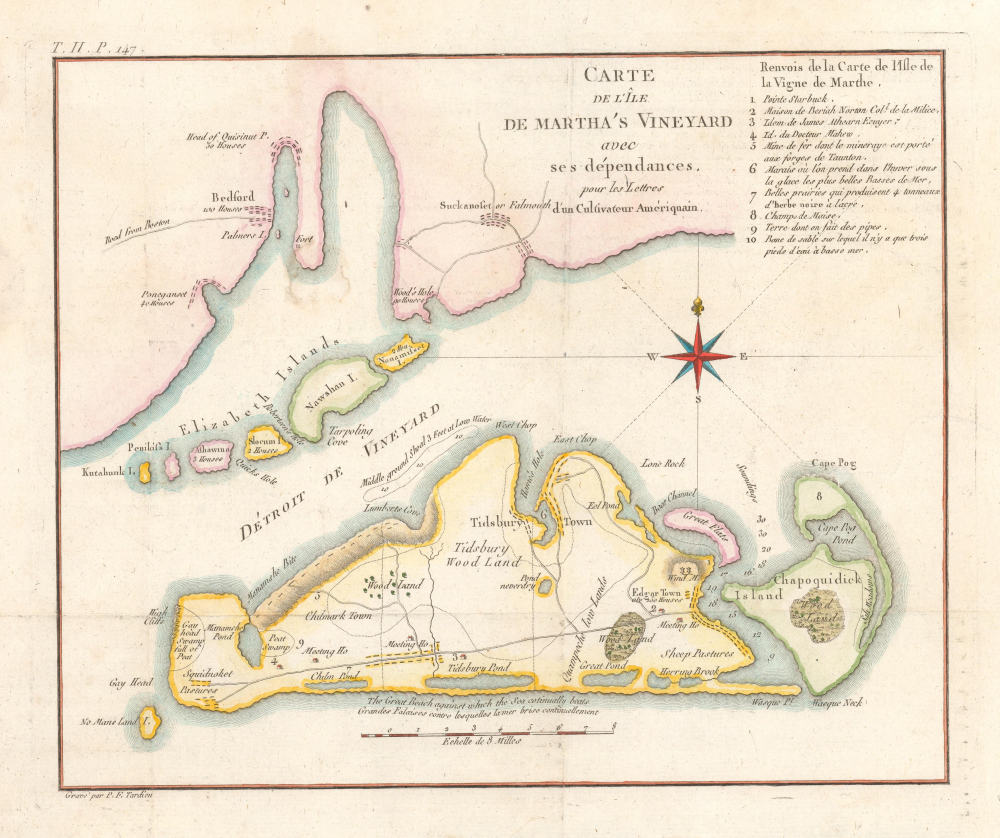 1785 Tardieu / Crevecoeur Map of Martha's Vineyard, Massachusetts