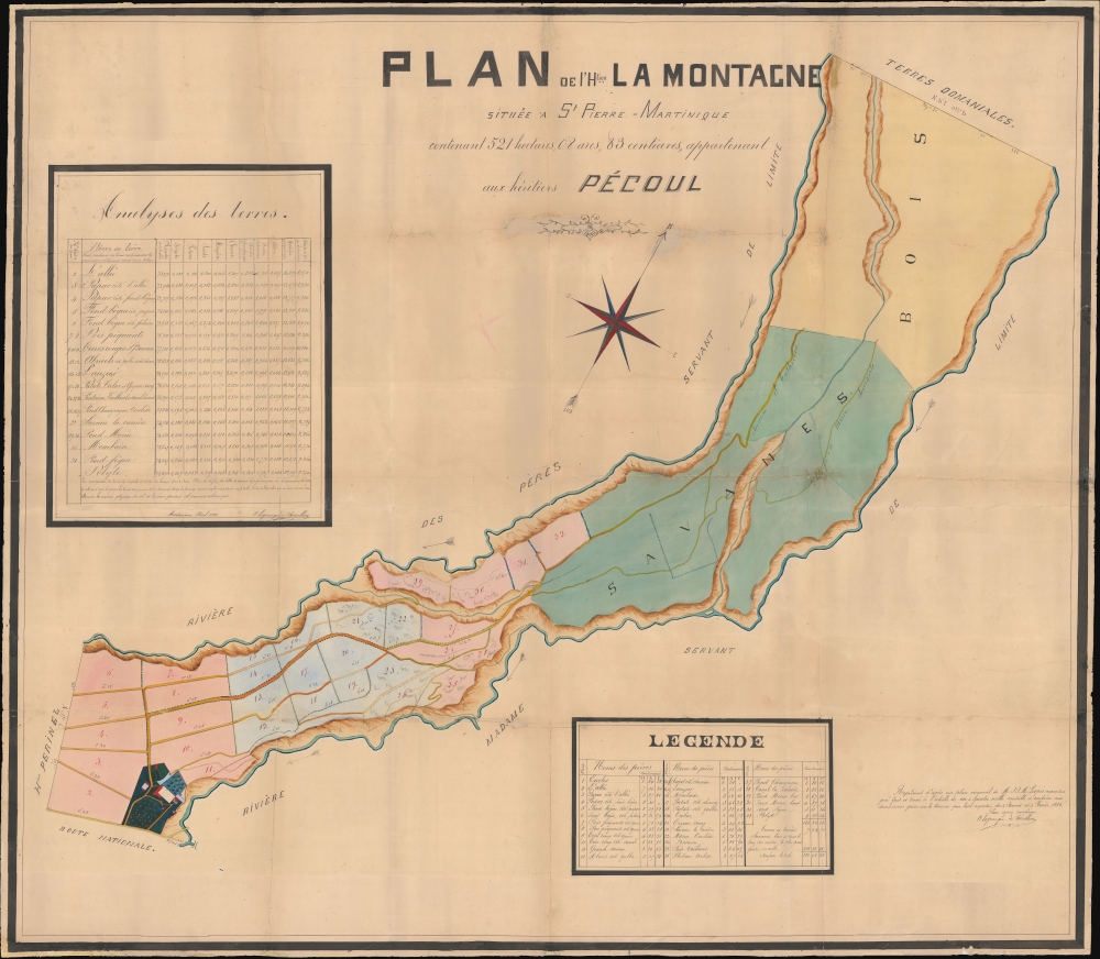 Plan de l'Htion La Montagne situèe a St. Pierre-Martinique contenant 521 hectares, 08 ares, 83 centiares, appartenant aux hèritiers Pécoul. - Main View