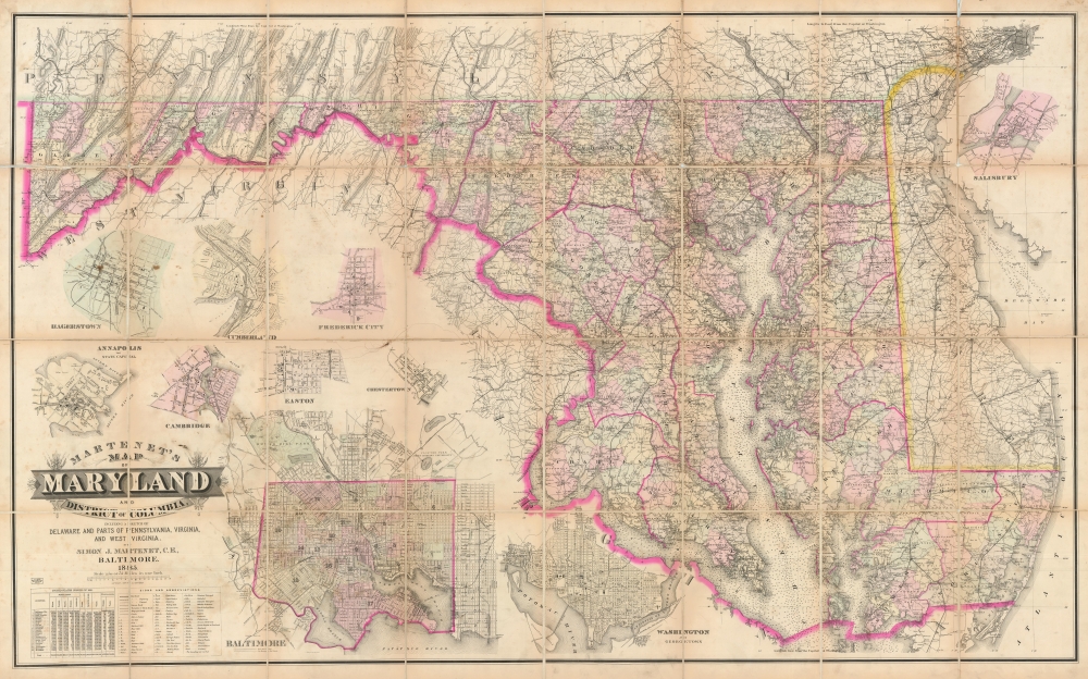 Martenet's Map of Maryland and District of Columbia including a sketch of Delaware and Parts of Pennsylvania, Virginia, and West Virginia. - Main View