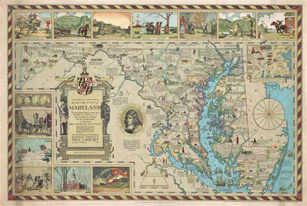 An Historical and Literary map of the Old Line State of Maryland Showing forth divers curious and notable facts relating to scenes, incidents and persons worthy to be recalled on the state's three hundredth anniversary. - Main View