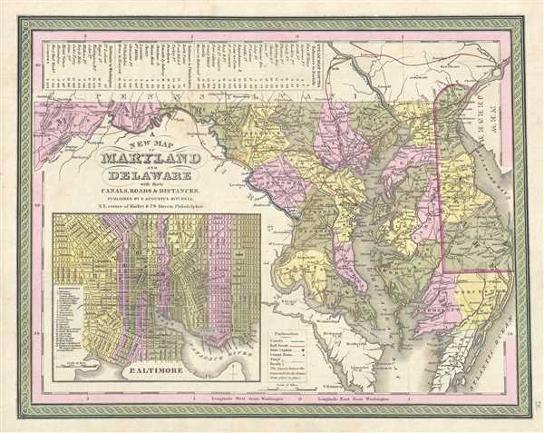 A New Map of Maryland and Delaware with their Canals, Roads and Distances. - Main View