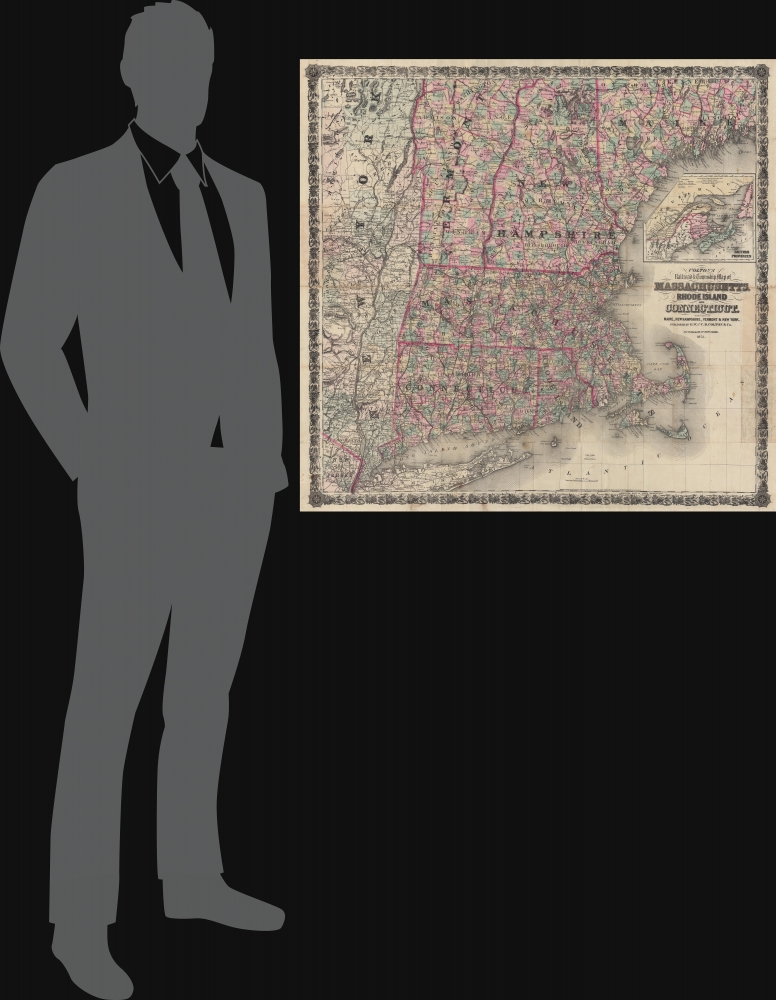 Colton's Railroad and Township Map of Massachusetts, Rhode Island, and Connecticut, with Parts of Maine, New Hampshire, Vermont, and New York. - Alternate View 1