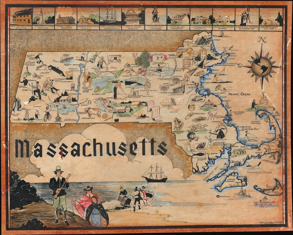 1930 Brickhouse Studios Pictorial Map of Massachusetts
