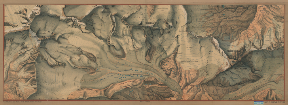 1917 Justus Perthes Topographic Wall Map of the Matterhorn, Italian-Swiss Alps