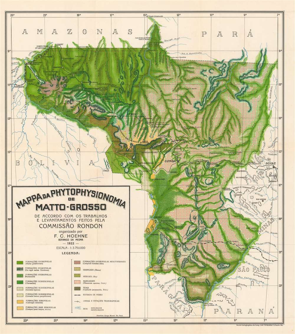 Mapa da Phytophysionomia de Matto-Grosso de Accordo com os Trabalhos e Levantamentos Feitos Pela Commissão Rondon. (Map of the Mato Grosso Phytophysiognomy According to the Works and Surveys Made by the Rondon Commission.) - Main View