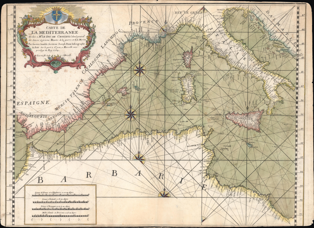 1764 Roux Maritime Map or Chart of the Western Mediterranean Sea