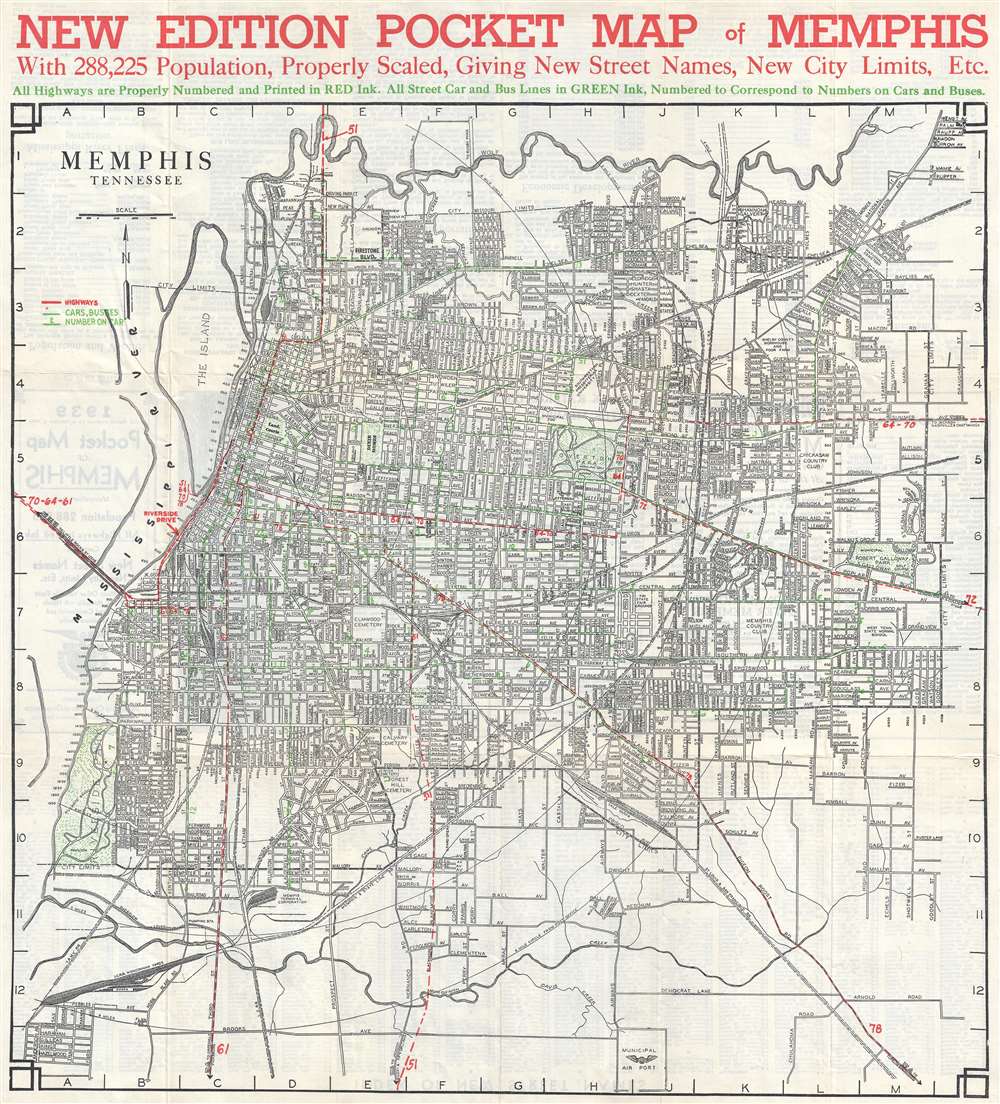 1939 Memphis Chamber of Commerce City Map or Plan of Memphis, Tennessee