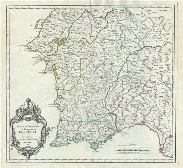 1751 Vaugondy Map of Southern Portugal