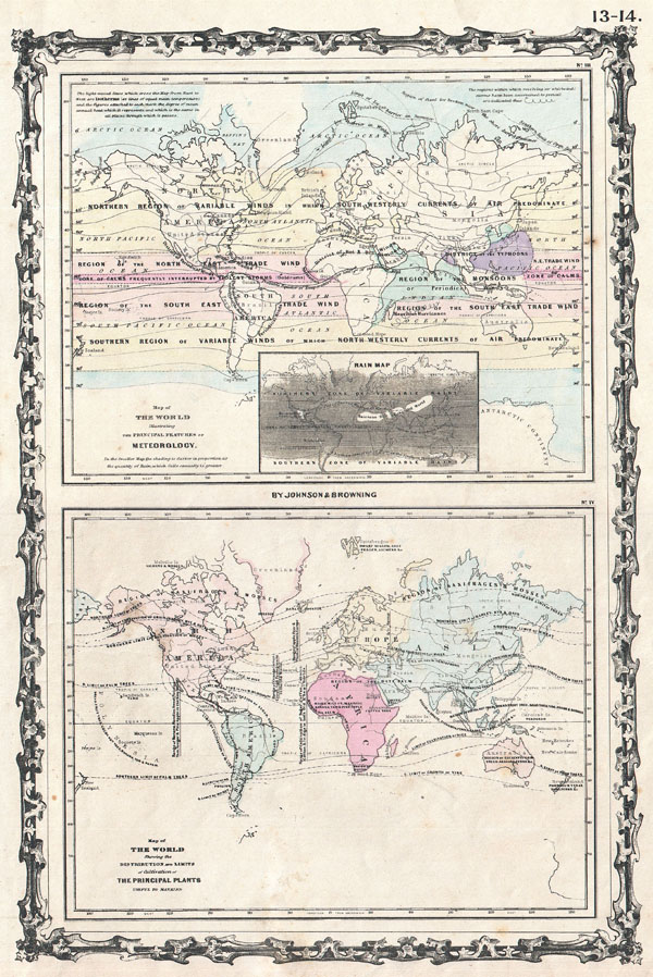 Map of The World Illustrating the Principal Features of Meteorology.  /  Map of the World Showing the Distributions and Limits of Cultivation of The Principal Plants Useful to Mankind. - Main View