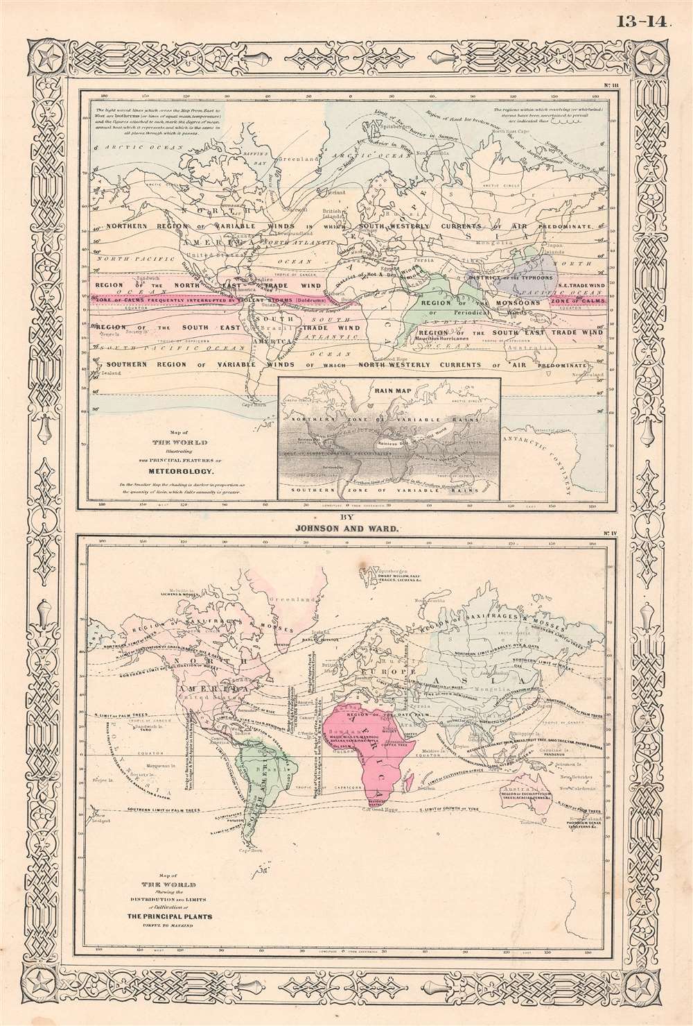Map of The World Illustrating the Principal Features of Meteorology.  Map of the World Showing the Distributions and Limits of Cultivation of The Principal Plants Useful to Mankind. - Main View