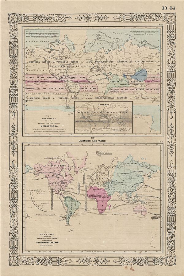 Map of The World Illustrating the Principal Features of Meteorology.  Map of the World Showing the Distributions and Limits of Cultivation of The Principal Plants Useful to Mankind. - Main View