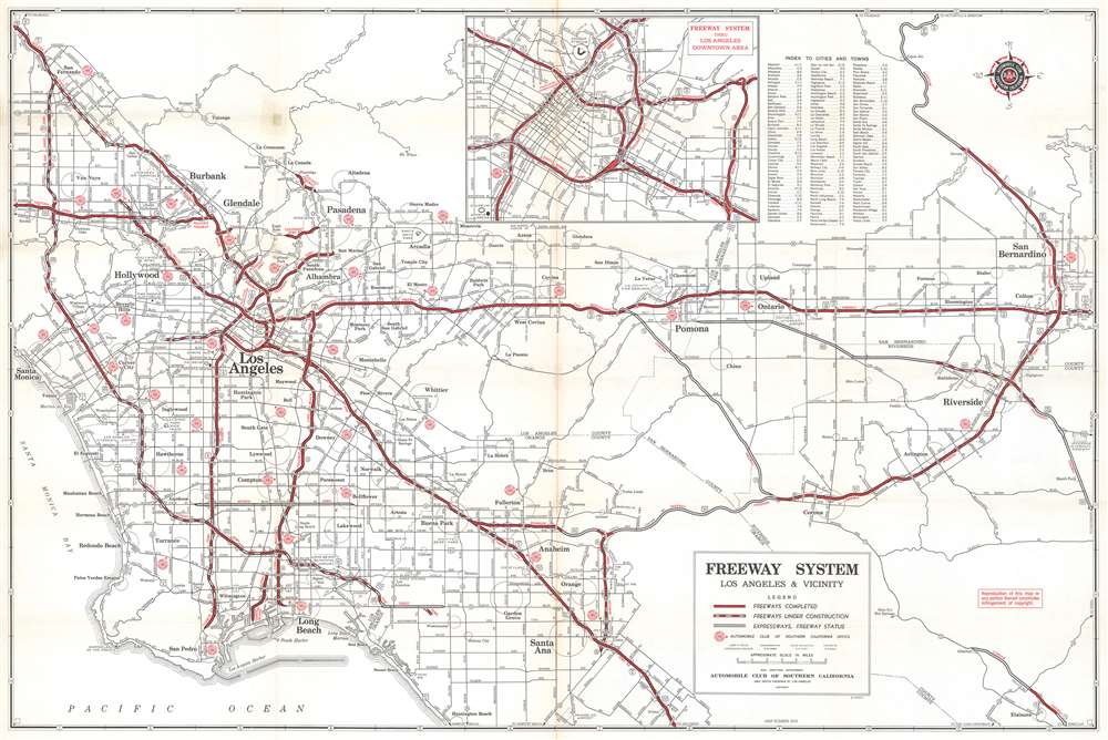 Metropolitan Los Angeles and Freeway System. / Automobile Road Map of Metropolitan Los Angeles. / Freeway System Los Angeles and Vicinity. - Alternate View 1