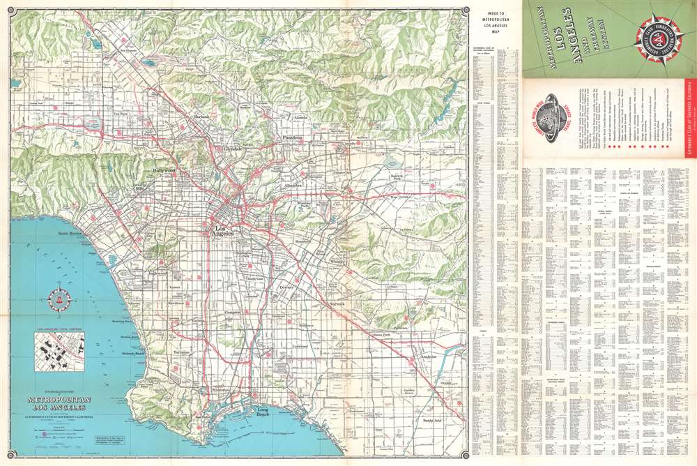 Metropolitan Los Angeles and Freeway System. / Automobile Road Map of Metropolitan Los Angeles. / Freeway System Los Angeles and Vicinity. - Main View